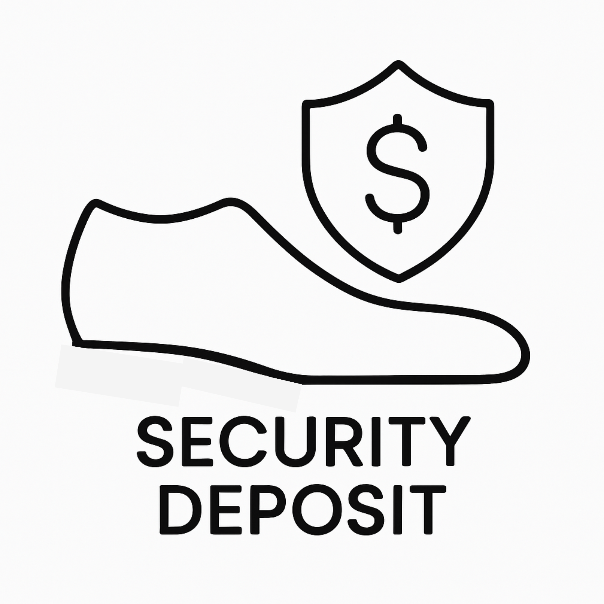 Icon of a shoe with a shield and dollar sign, labeled 'Security Deposit'.