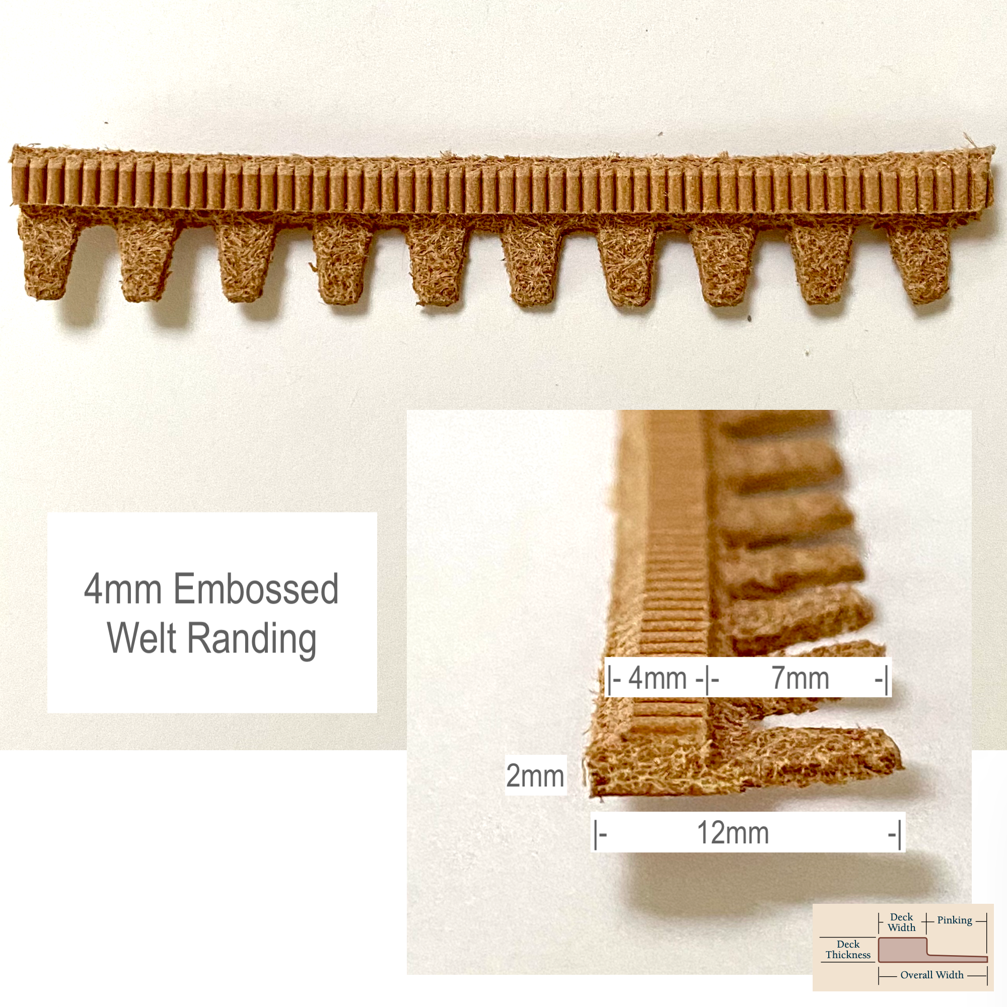 Shoemaking - Component - Leather Randing - False Welt - Embossed - Natural - By the Foot