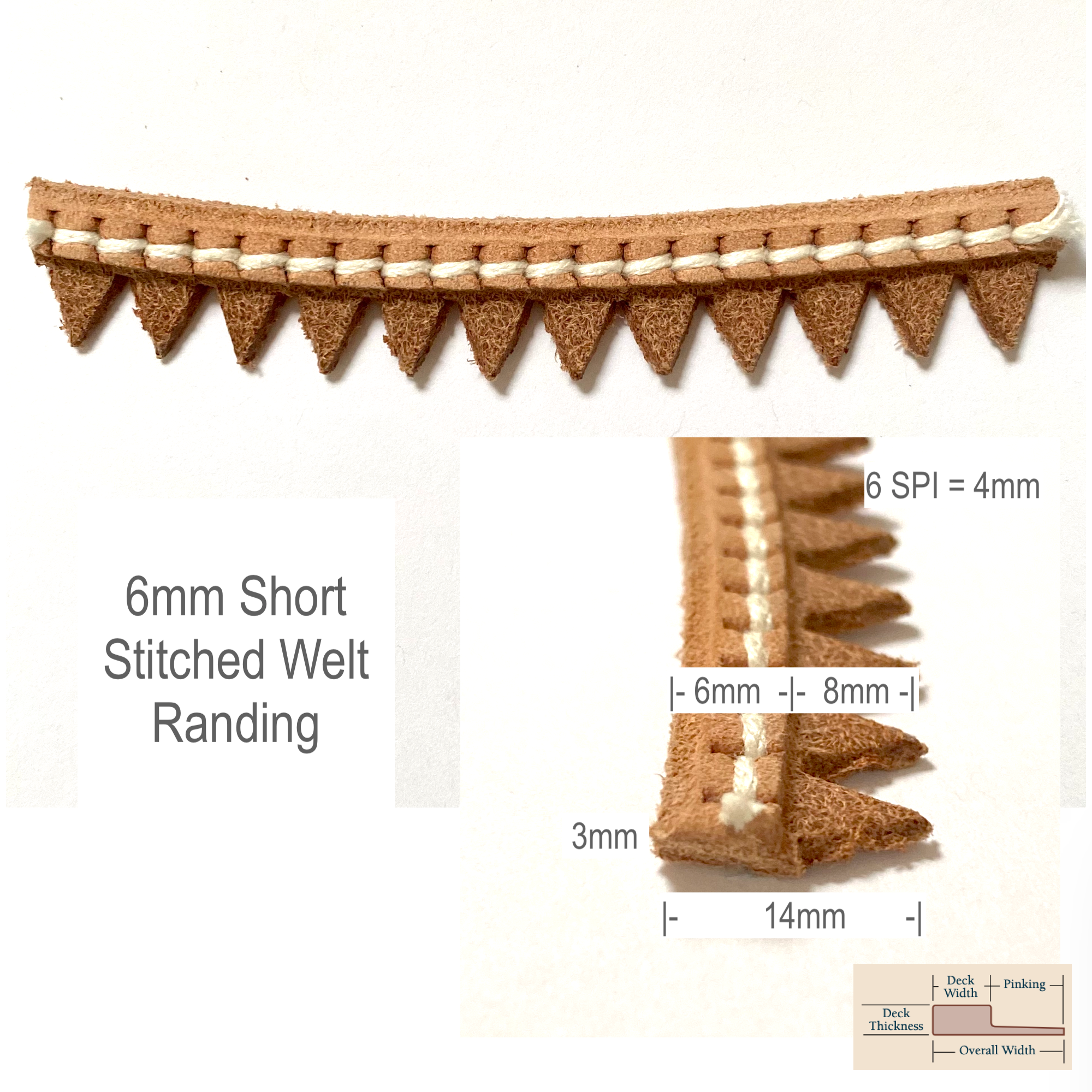 Shoemaking - Component - Leather Randing - False Welt - Stitched - Natural - By the Foot