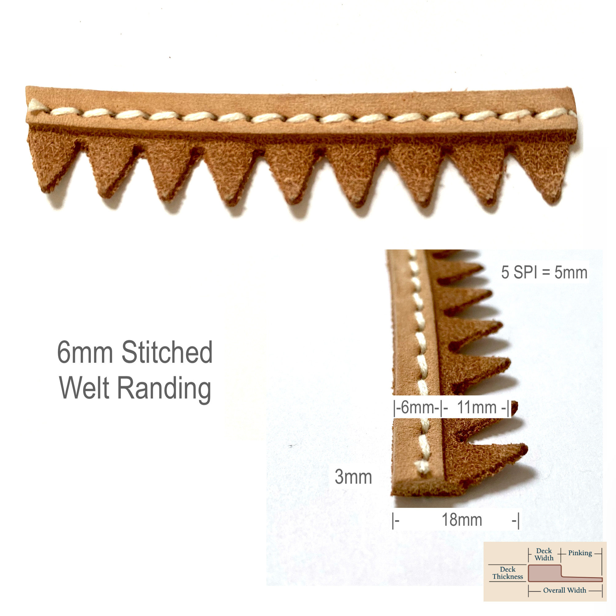 Shoemaking - Component - Leather Randing - False Welt - Stitched - Natural - By the Foot