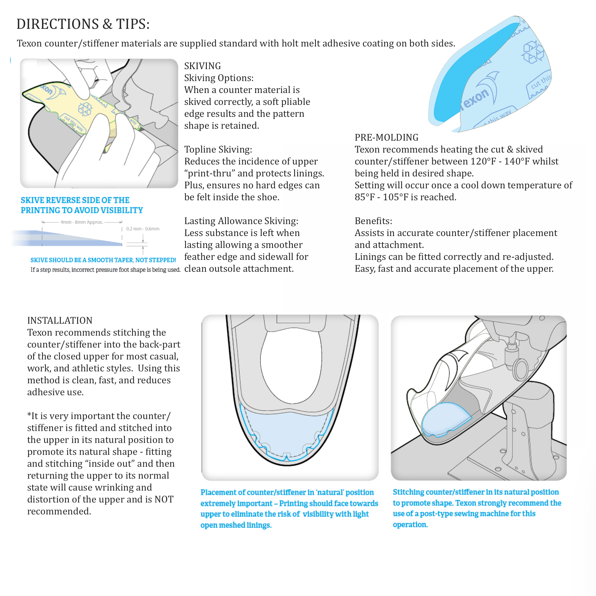 Shoemaking - Texon - Stiffener - Counter - Blue - Cut & Skived