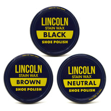 Load image into Gallery viewer, 3 Lincoln Stain Wax Shoe Polish Tins
